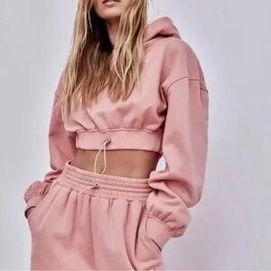 NWOT For Love and Lemons Blush Pink Cropped Hoodie Sweatshirt